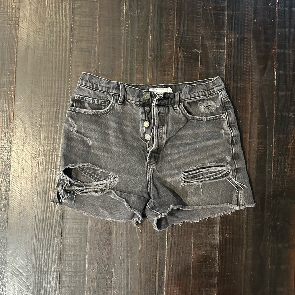 Garage Charcoal Distressed High-Rise Denim Shorts